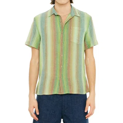 Raga Stripe Short Sleeve Cotton Button-up Shirt In 075 Green