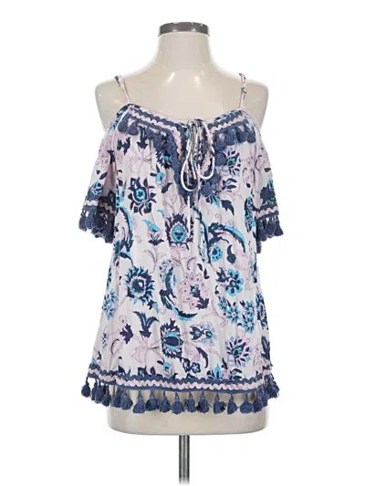 Pre-owned Raga Tank Top Blue Tropical Pattern Cold Shoulder Neckline Tops