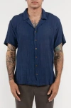 Raga Textured Cotton Camp Shirt In Blue
