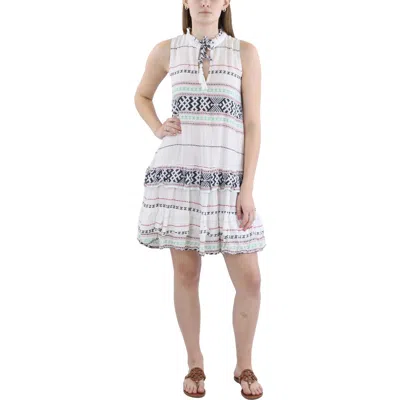Raga Womens Printed Ruffled Mini Dress In White