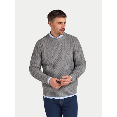 Raging Bull Chunky Cable Crew Neck Knit Sweater In Gray