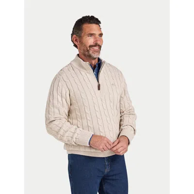 Raging Bull Chunky Cable Quarter Zip Knit Jumper In Brown