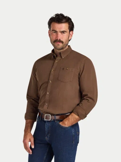 Raging Bull Long Sleeve Brushed Herringbone Shirt In Brown