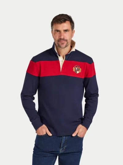 Raging Bull Long Sleeve Chest Panel Rugby Shirt In Blue