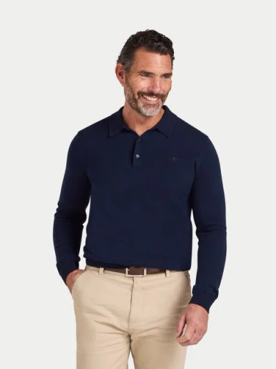 Raging Bull Long Sleeve Knitted Polo Shirt In Blue