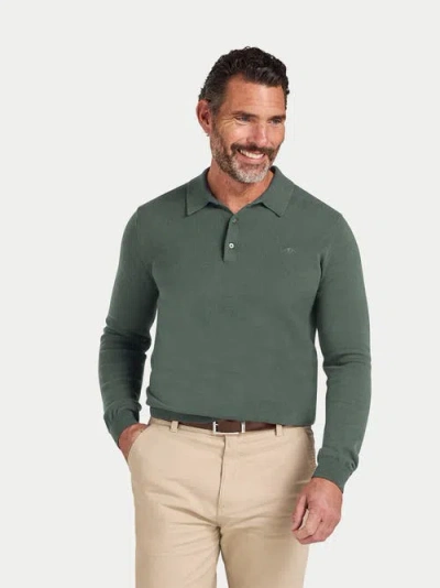 Raging Bull Long Sleeve Knitted Polo Shirt In Green