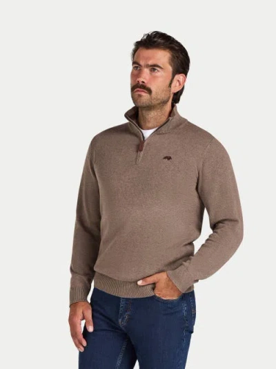 Raging Bull Quarter Zip Knit Sweater In Brown