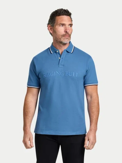 Raging Bull Short Sleeve Embroidery Pique Polo In Blue