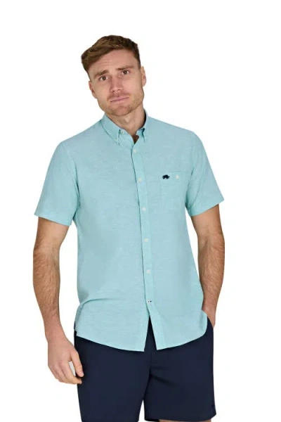 Raging Bull Short Sleeve Linen Shirt In Blue