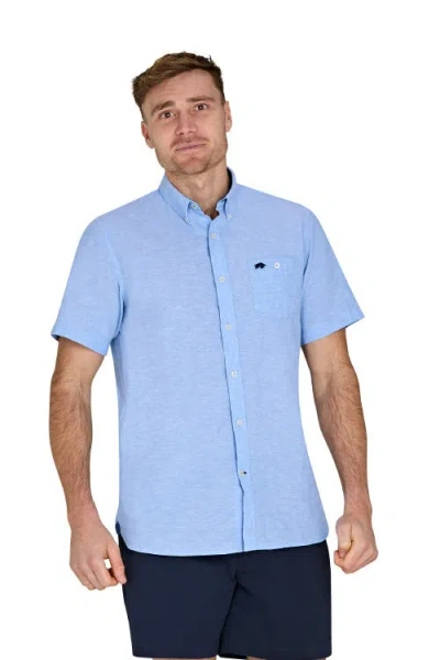 Raging Bull Short Sleeve Linen Shirt In Blue