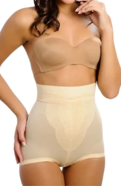 Rago Medium Support High Waist Panty Brief With Tulip Front Panel Memory Compression Fabric In Neutral