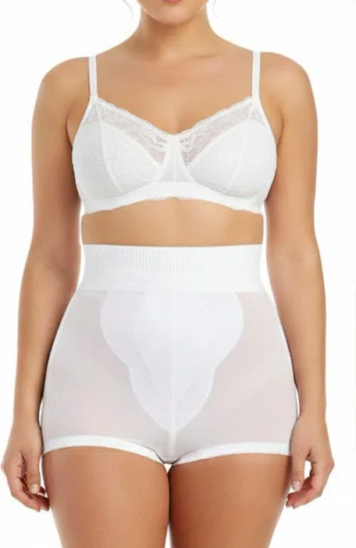Rago Medium Support High Waist Panty Brief With Tulip Front Panel Memory Compression Fabric In White