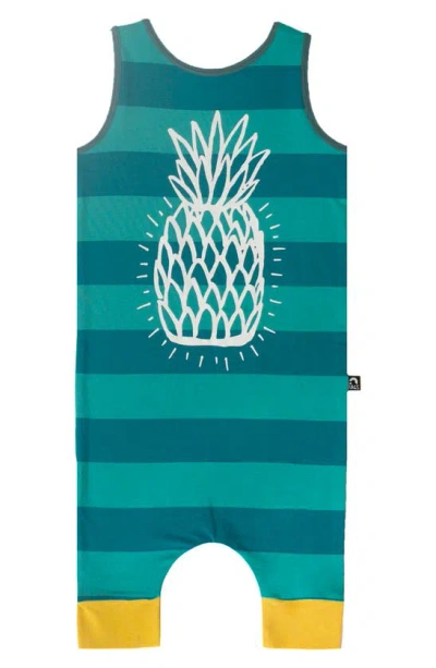 Rags To Raches Kids' Rags Pineapple Print Tank Romper In Green/ Blue