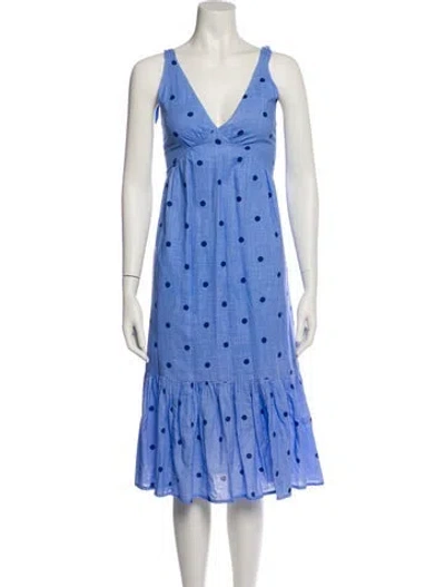 Pre-owned Rahi Polka Dot Print Midi Length Dress In Blue