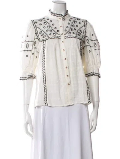 Pre-owned Rahi Printed Off-the-shoulder Blouse In Blue