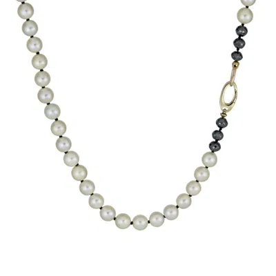 Rahul's Jewels Women's Black / Gold / White 18" Knotty Pearl Necklace -14 Karat Gold With Genuine Black Diamond In Multi