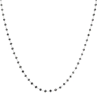 Rahul's Jewels Women's Black / White 18" Genuine Black Diamond Rosary Necklace In 14 Karat White Gold - 6.00 Carat  In Multi