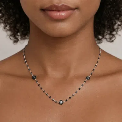 Rahul's Jewels Women's Black / White 18" Genuine Black Diamond Rosary Necklace In 14 Karat White Gold - 10.00 Carat In Multi