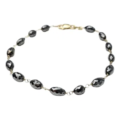 Rahul's Jewels Women's Black / Yellow 7" Genuine Black Diamond Rosary Bracelet - 7.40 Carat Diamond Weight