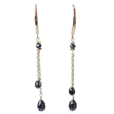 Rahul's Jewels Women's Black / Yellow Genuine Black Diamond Lariat Earrings In Multi