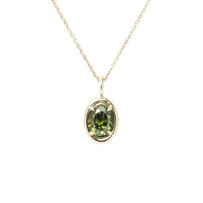 Rahul's Jewels Women's Gold / Green 1.11 Carat Genuine Green Diamond Oval Solstice Pendant In 14 Karat Yellow Gold In Multi