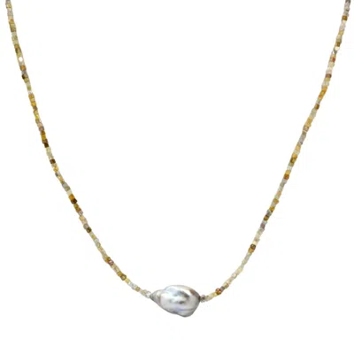 Rahul's Jewels Women's Grey / Yellow / Silver 16"-18" Adjustable Length Genuine Multicolor Diamond Cube And Keshi P