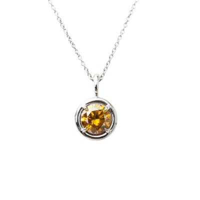 Rahul's Jewels Women's Orange / Gold 1.03 Carat Genuine Orange Diamond Round Solstice Pendant In 14 Karat White Gol
