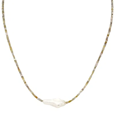 Rahul's Jewels Women's Silver / Grey / Yellow 16"-18" Adjustable Length Genuine Multicolor Diamond Cube And Keshi P