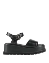 Rahya Grey Woman Sandals Black Size 8 Leather In Black
