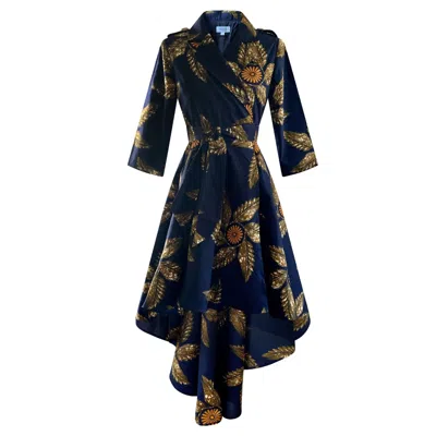 Rahyma Women's Gold / Blue / Brown High-low Rose Wrap Dress Jacket In Black