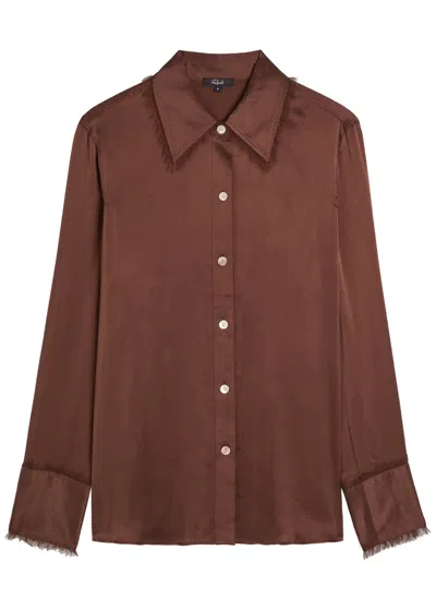 Rails Abbey Fringe-trimmed Silk Shirt In Brown