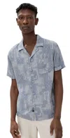 Rails Ace Linen Blend Camp Shirt Patchwork Bandana Slate In Patchwork Bandana Slate