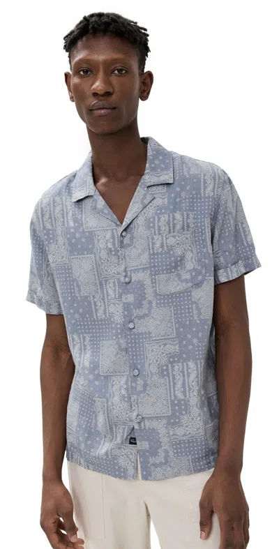 Rails Ace Linen Blend Camp Shirt Patchwork Bandana Slate