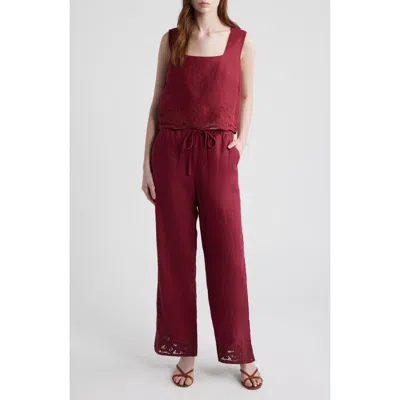 Rails Akira Embroidered Sleeveless Linen Top In Burgundy
