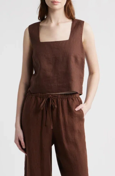 Rails Akira Square Neck Linen Top In Brown