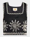 Rails Akira Sun Embroidered Linen Top In Black