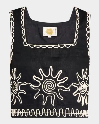 Rails Akira Sun Embroidered Linen Top In Black