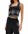 Rails Akira Sun Embroidered Linen Top In Black