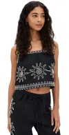 Rails Akira Sun Embroidered Linen Top In Black