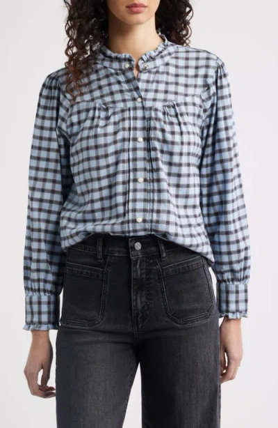 Rails Alanna Ruffle Check Organic Cotton Snap-up Shirt In Multi