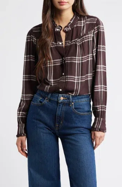 Rails Alanna Ruffle Plaid Snap-up Shirt In Brown
