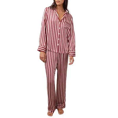 Rails Alba Silky Pajama Set In Blush/wine Stripe In Red