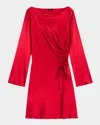 Rails Alessandra Long Sleeve Ruched Satin Dress In Scarlet