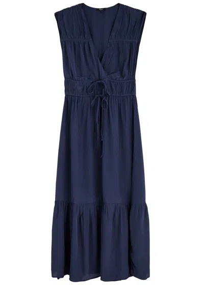 Rails Aletta Gathered Satin Midi Dress In Navy