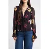 Rails Alixa Floral Ruffle Button-up Shirt In Black