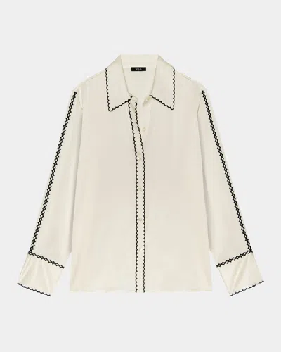 Rails Aloise Embroidered Long-sleeve Silk Blouse In Neutral