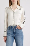 Rails Aloise Embroidered Trim Silk Button-up Shirt In White