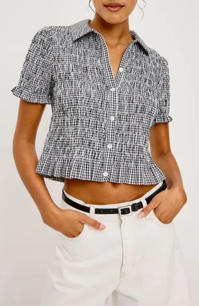 Rails Alton Shirred Button-up Crop Peplum Top In Gray