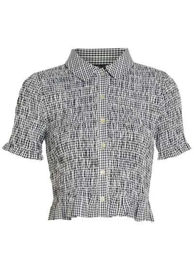 Rails Alton Smocked Gingham Cotton-poplin Shirt In Gray