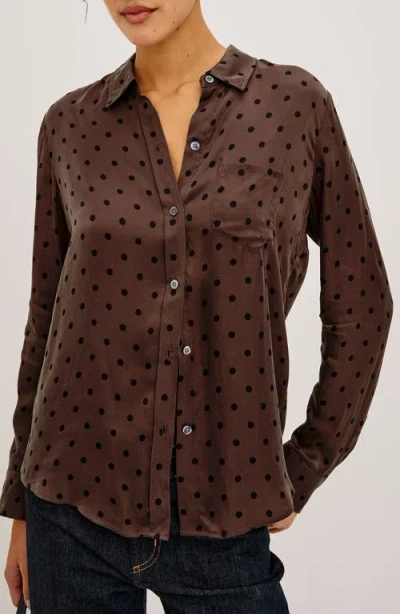 Rails Alyssa Polka Dot Long Sleeve Button-up Shirt In Brown
